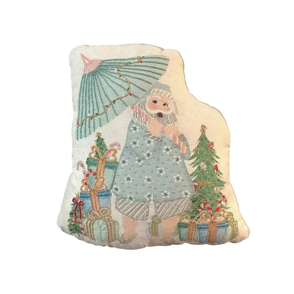 Santa at the Beach Christmas Throw Pillow 17” X 17” Beautiful Beading